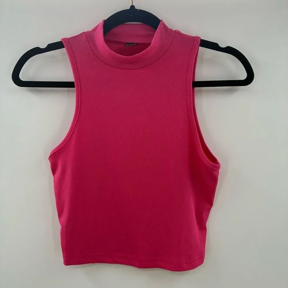 3For$20 Shein Sleeveless Ribbed Mock Neck Tank Top - Hot Pink size: small